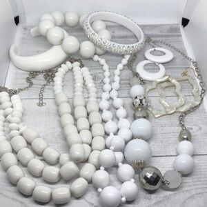 Huge bundle lot white color jewelry set 8 pieces variety